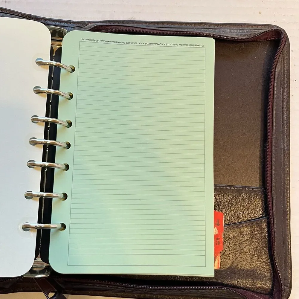 Leather Franklin Inserts Covey Planner Zippered 7-Ring Organizer Burgundy
